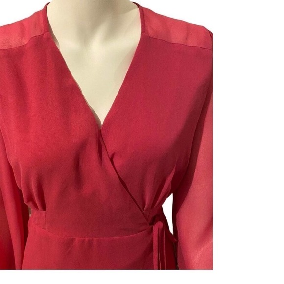 Urban Outfitters Women's Dress Size Medium Coral Red Wrap Long Sleeve - Picture 3 of 12